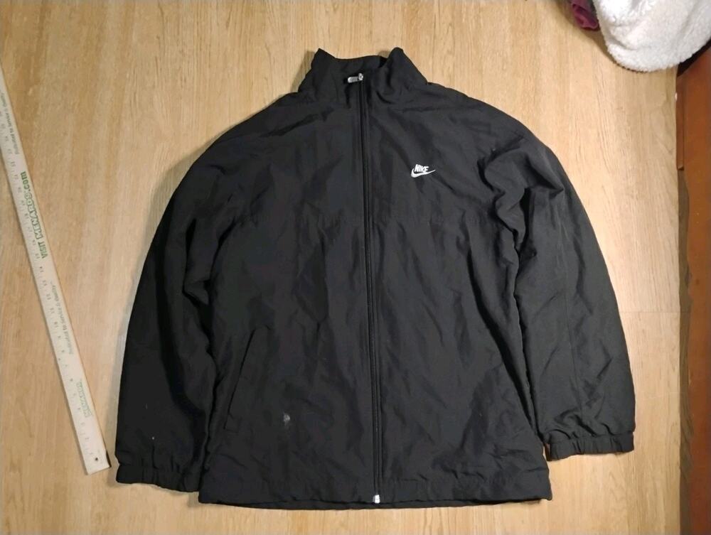 Nike Windbreaker L Hooded Lined Black Swoosh Jacket  Y2K Mens